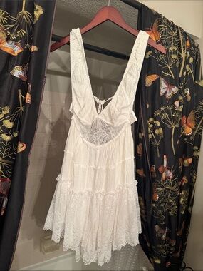 Free People White Lace Tiered Mini onsie dress